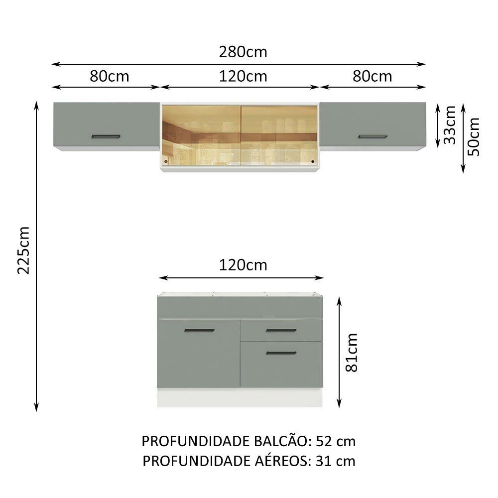 Cozinha Compacta Madesa Agata 280001 com Armário e Balcão - Branco/Cinza