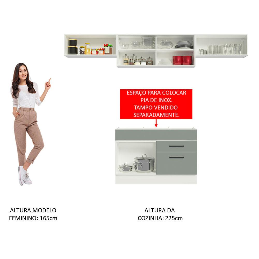 Cozinha Compacta Madesa Agata 280001 com Armário e Balcão - Branco/Cinza