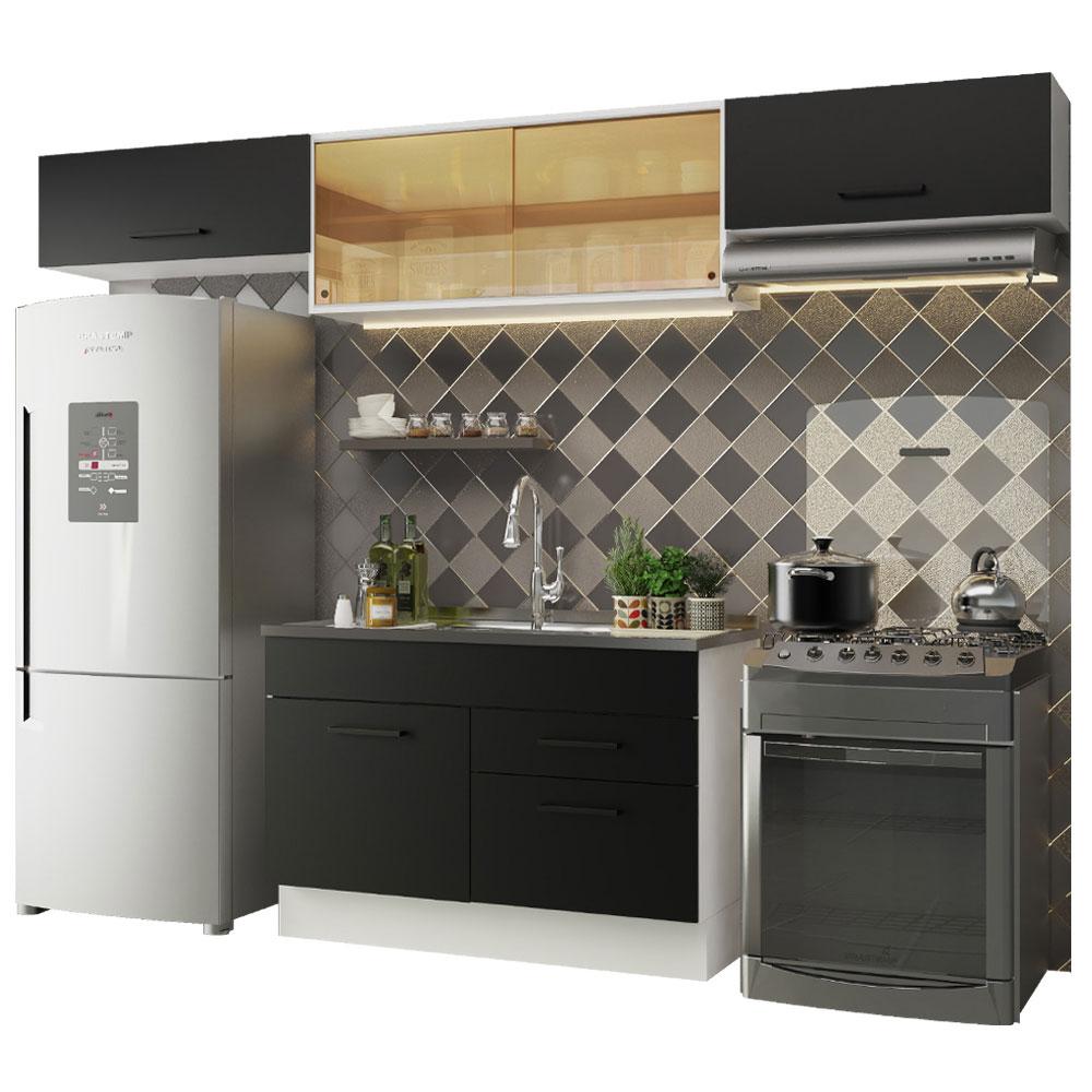 Cozinha Compacta Madesa Agata 280001 com Armário e Balcão - Branco/Preto