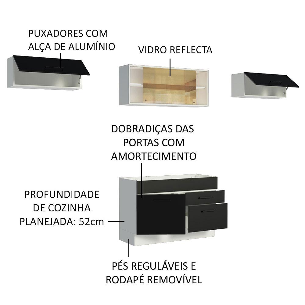 Cozinha Compacta Madesa Agata 280001 com Armário e Balcão - Branco/Preto