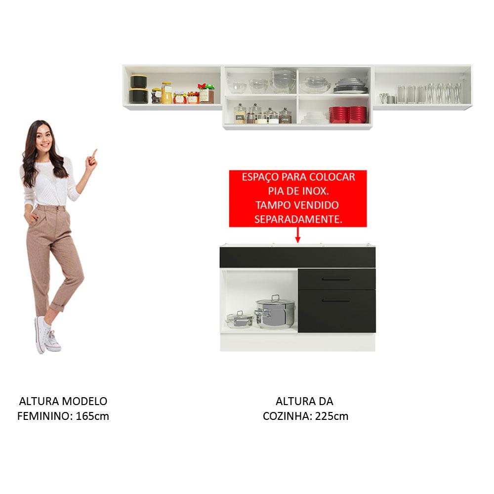 Cozinha Compacta Madesa Agata 280001 com Armário e Balcão - Branco/Preto
