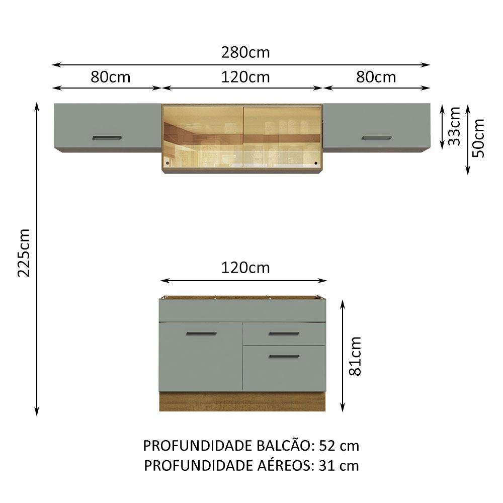 Cozinha Compacta Madesa Agata 280001 com Armário e Balcão - Rustic/Cinza