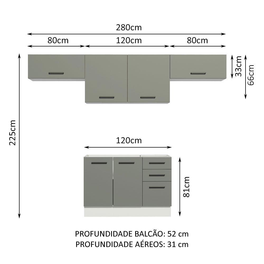 Cozinha Compacta Madesa Agata 280002 com Armário e Balcão - Branco/Cinza