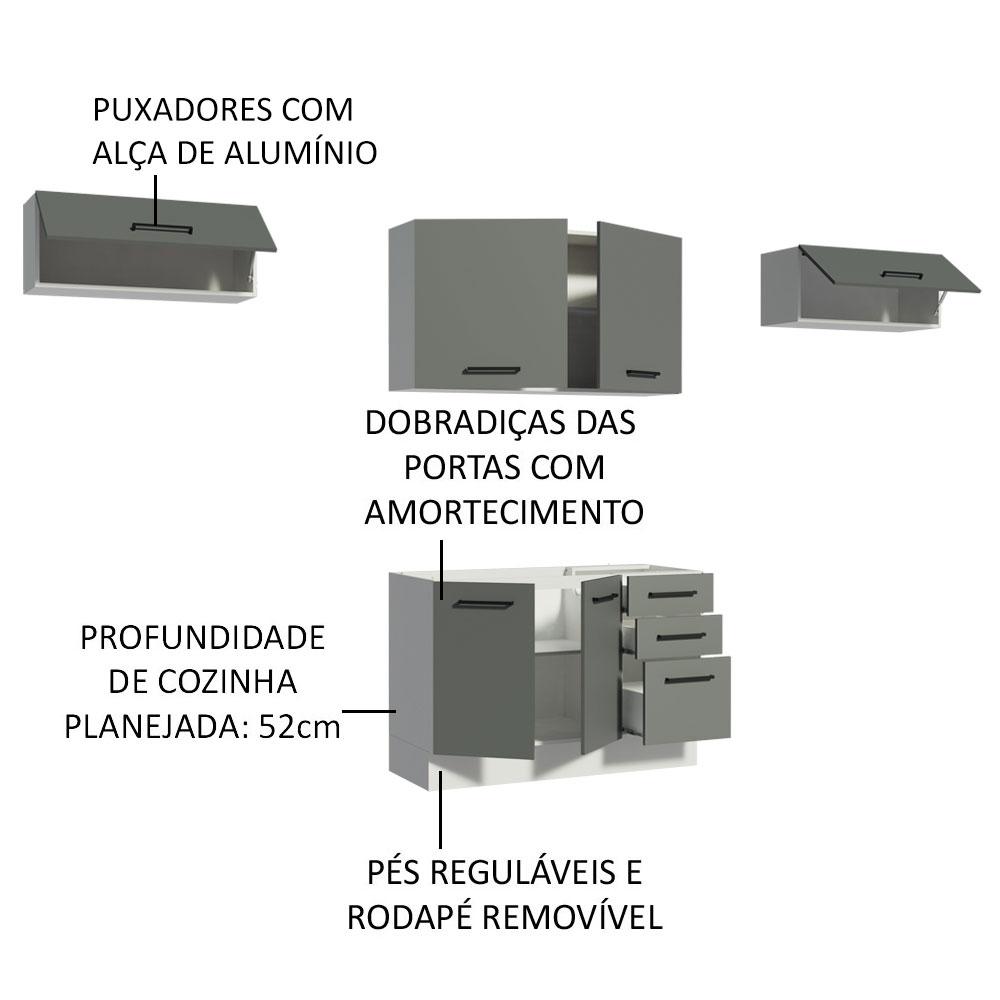 Cozinha Compacta Madesa Agata 280002 com Armário e Balcão - Branco/Cinza