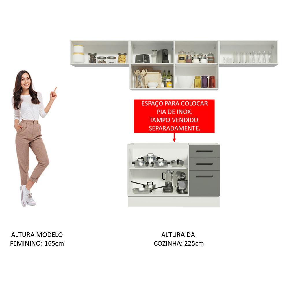 Cozinha Compacta Madesa Agata 280002 com Armário e Balcão - Branco/Cinza