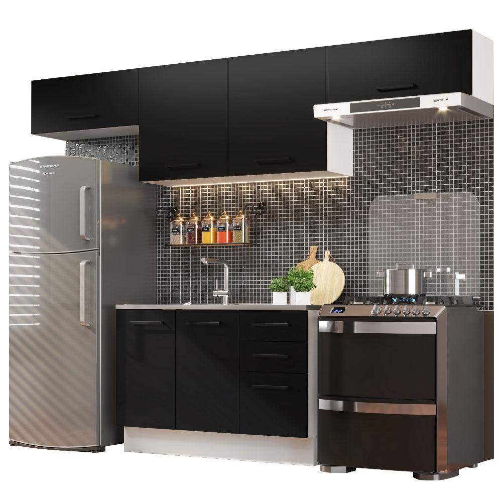 Cozinha Compacta Madesa Agata 280002 com Armário e Balcão - Branco/Preto