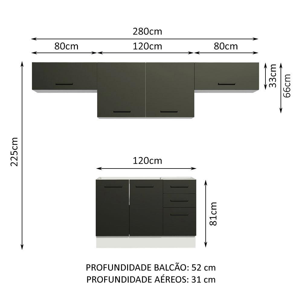 Cozinha Compacta Madesa Agata 280002 com Armário e Balcão - Branco/Preto