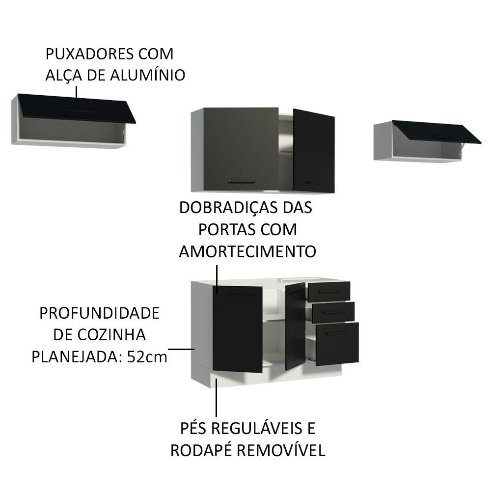 Cozinha Compacta Madesa Agata 280002 com Armário e Balcão - Branco/Preto