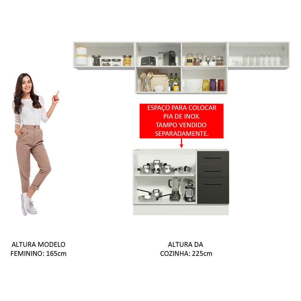 Cozinha Compacta Madesa Agata 280002 com Armário e Balcão - Branco/Preto