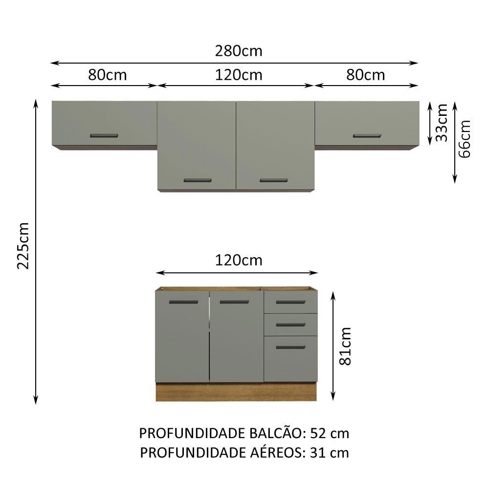 Cozinha Compacta Madesa Agata 280002 com Armário e Balcão - Rustic/Cinza
