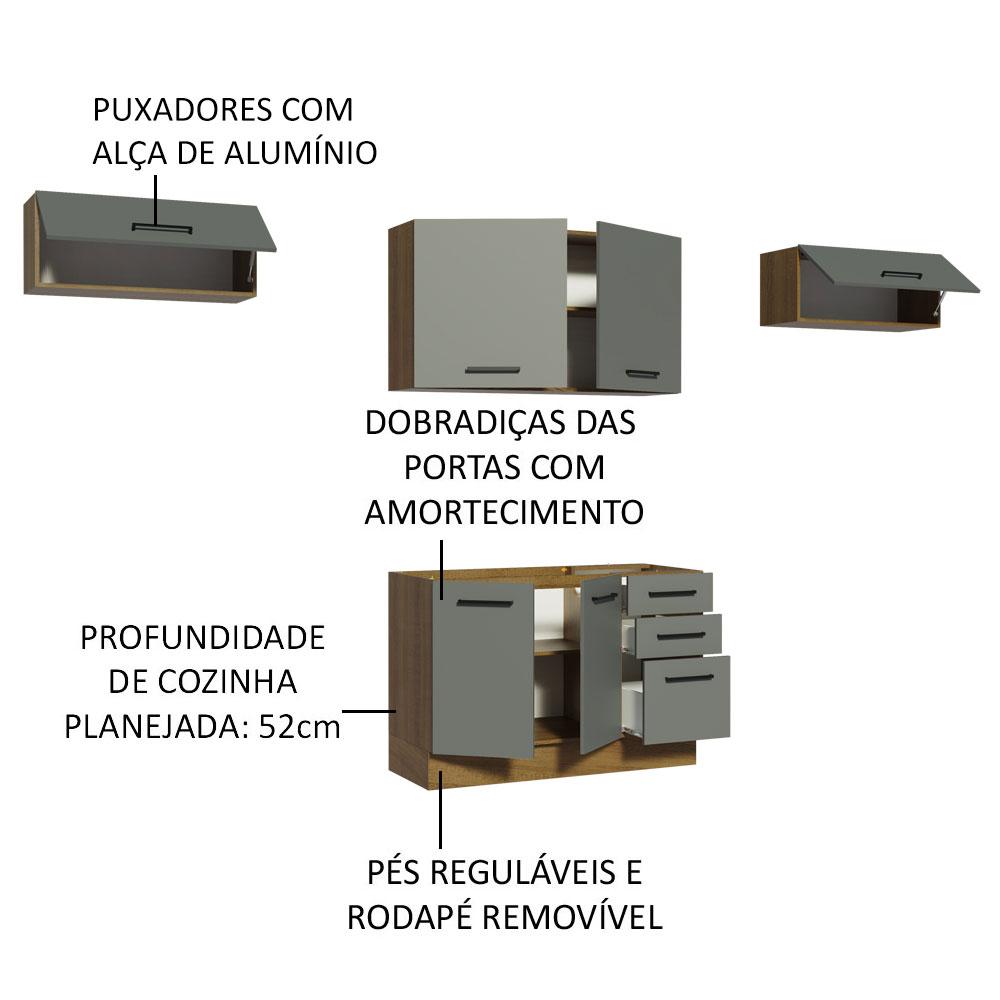 Cozinha Compacta Madesa Agata 280002 com Armário e Balcão - Rustic/Cinza