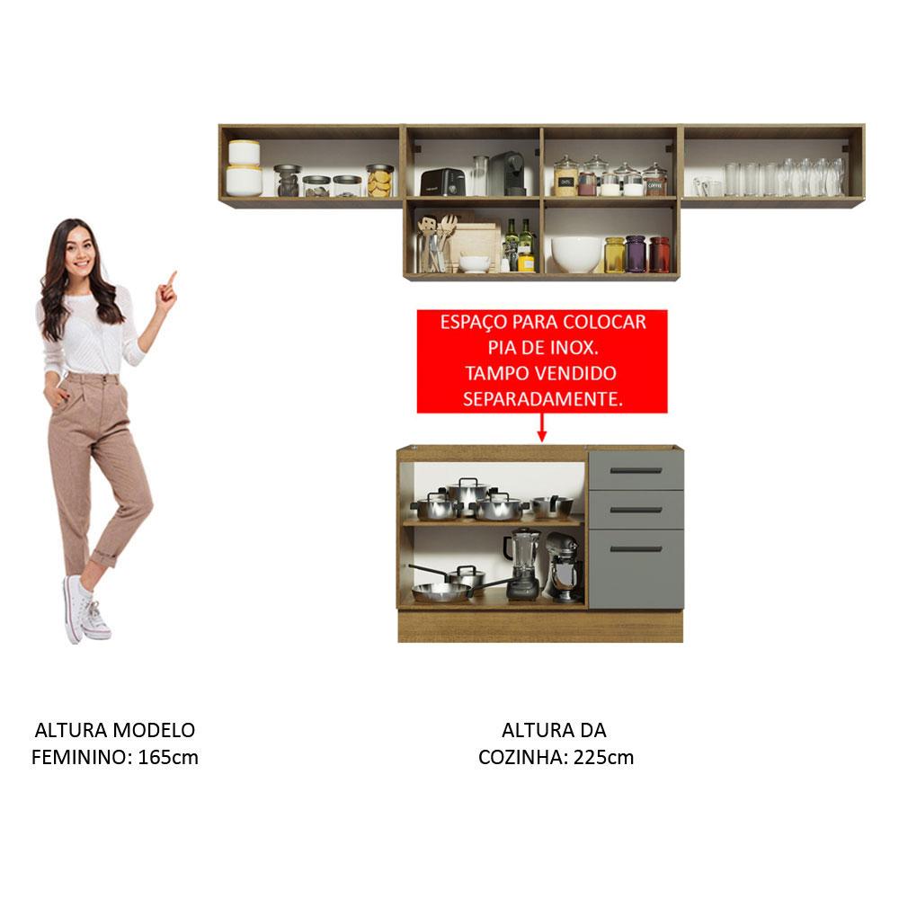 Cozinha Compacta Madesa Agata 280002 com Armário e Balcão - Rustic/Cinza