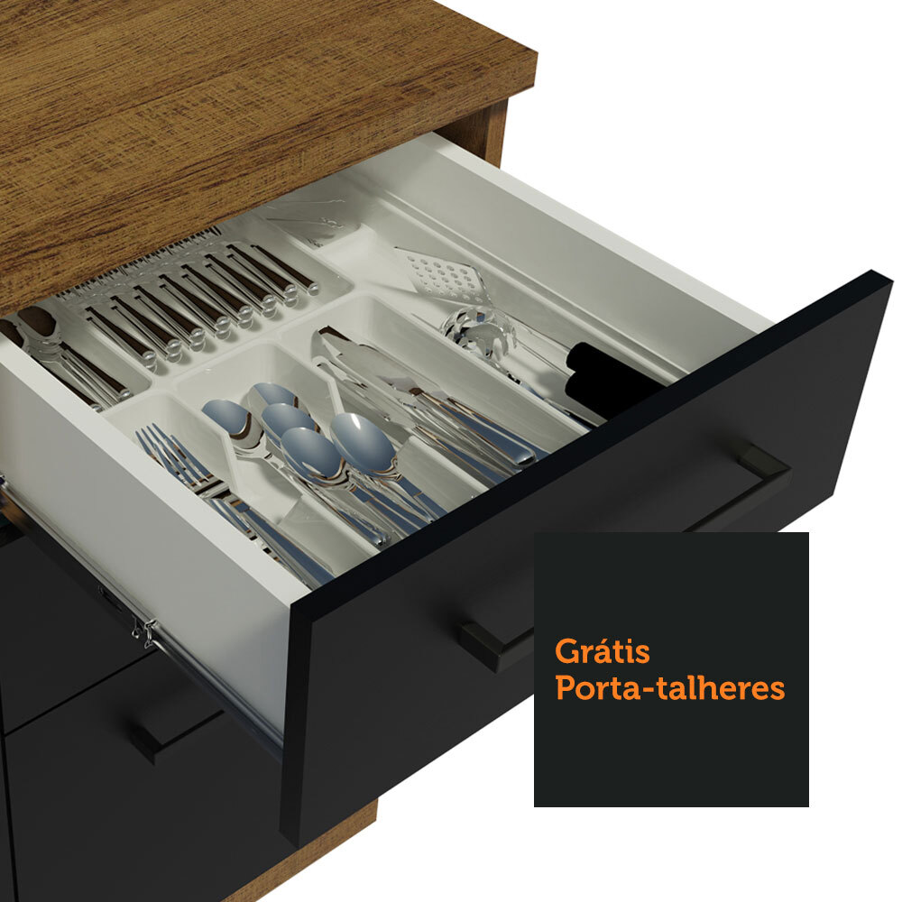 Cozinha Compacta Madesa Agata 280002 com Armário e Balcão - Rustic/Preto