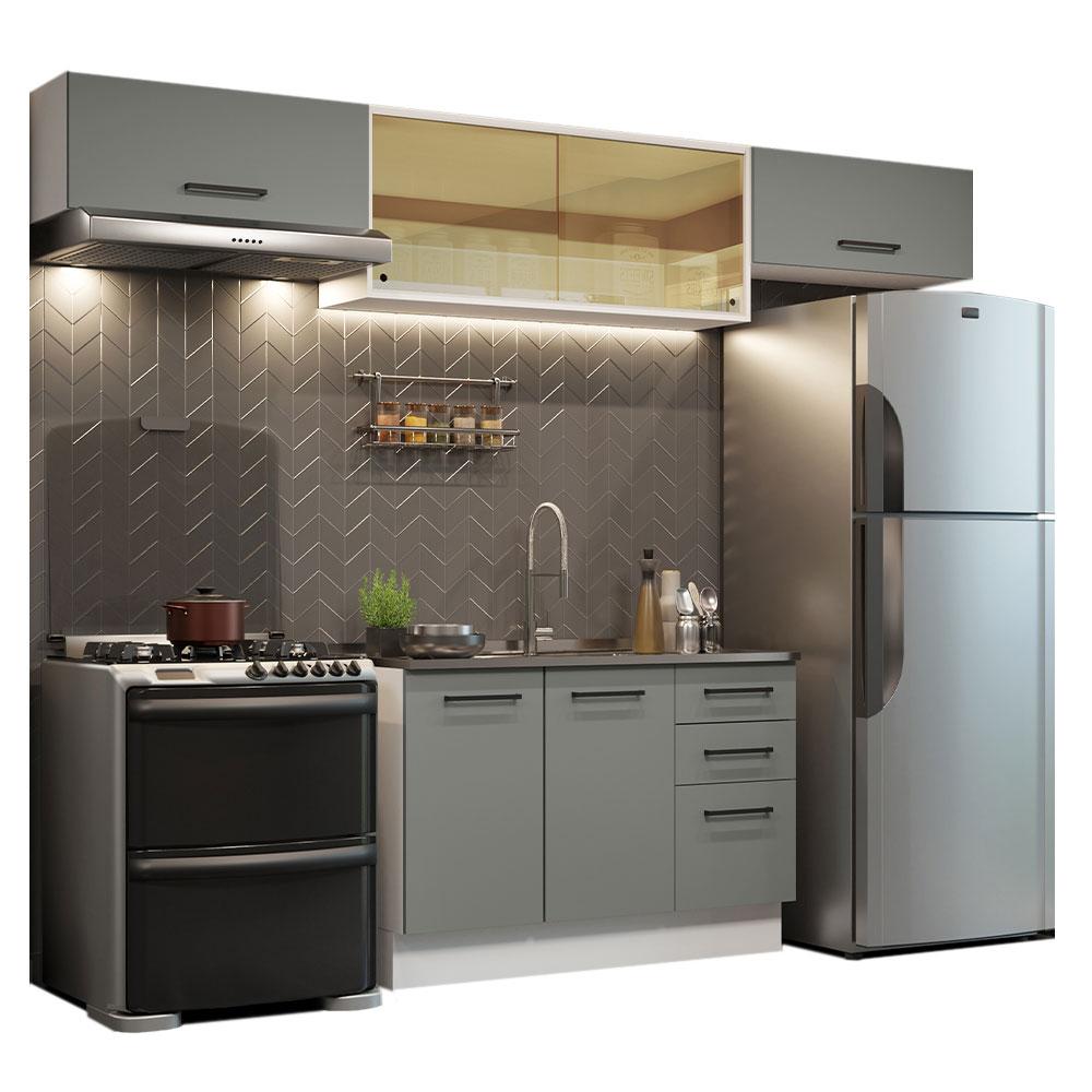 Cozinha Compacta Madesa Agata 280003 com Armário e Balcão (Sem Tampo) - Branco/Cinza