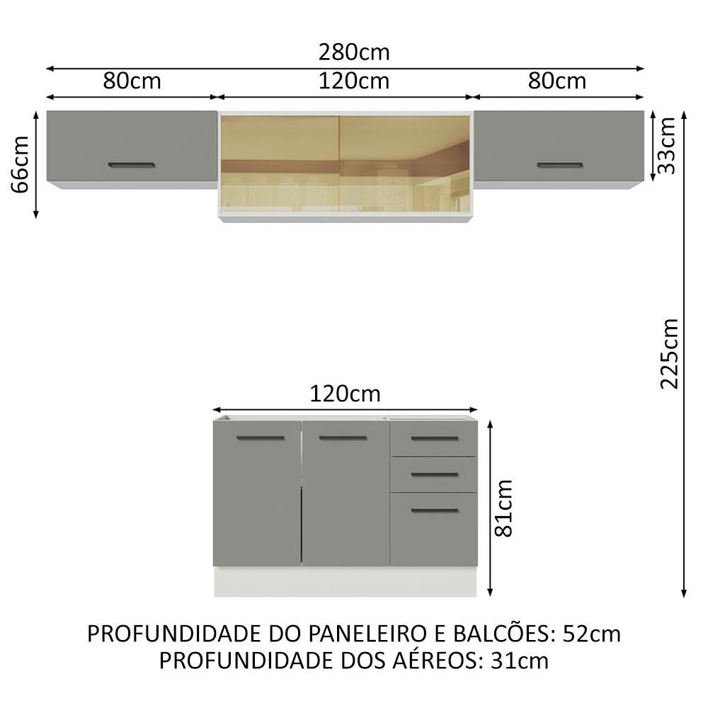 Cozinha Compacta Madesa Agata 280003 com Armário e Balcão (Sem Tampo) - Branco/Cinza