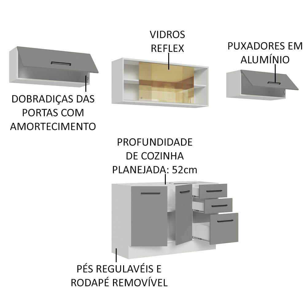 Cozinha Compacta Madesa Agata 280003 com Armário e Balcão (Sem Tampo) - Branco/Cinza