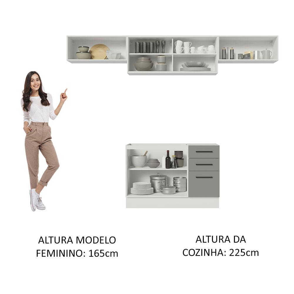 Cozinha Compacta Madesa Agata 280003 com Armário e Balcão (Sem Tampo) - Branco/Cinza