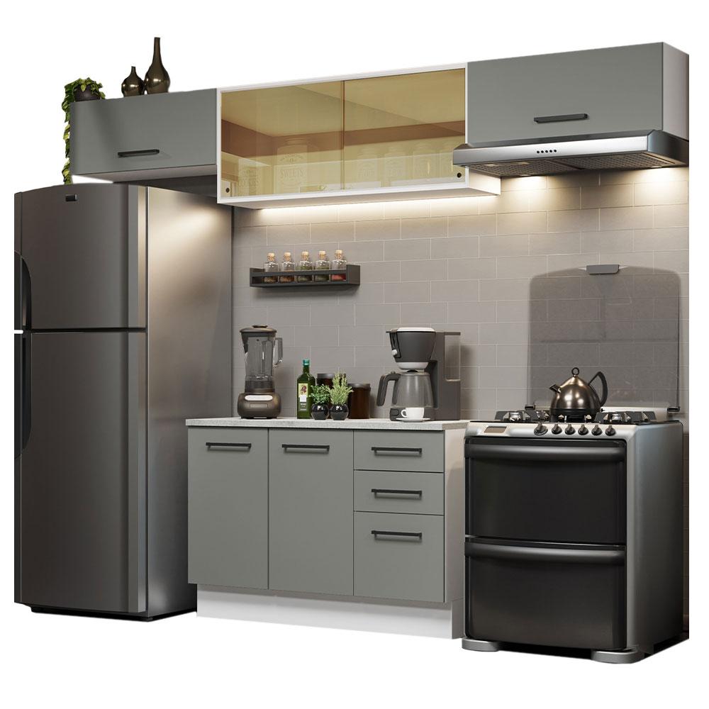 Cozinha Compacta Madesa Agata 280004 com Armário e Balcão (Com Tampo) - Branco/Cinza