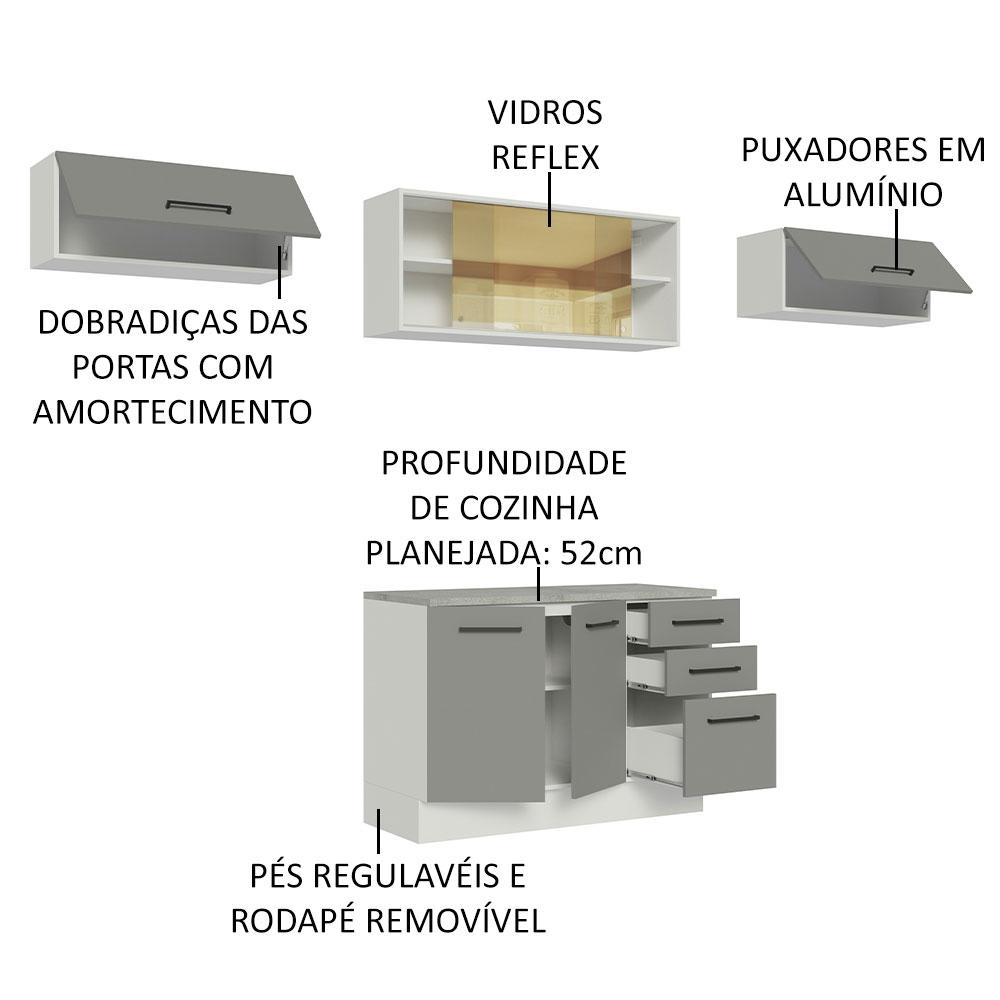 Cozinha Compacta Madesa Agata 280004 com Armário e Balcão (Com Tampo) - Branco/Cinza