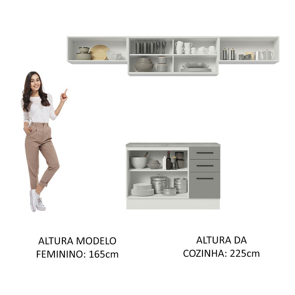Cozinha Compacta Madesa Agata 280004 com Armário e Balcão (Com Tampo) - Branco/Cinza
