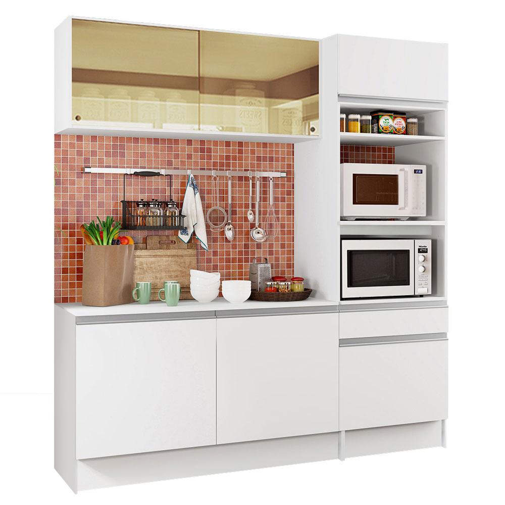 Cozinha Compacta Madesa Diamante Pop com Armário, Balcão e Tampo - Branco