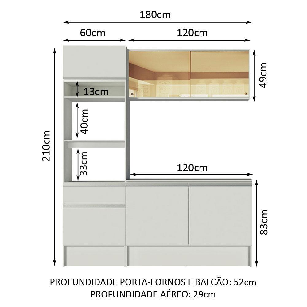 Cozinha Compacta Madesa Diamante Pop com Armário, Balcão e Tampo - Branco