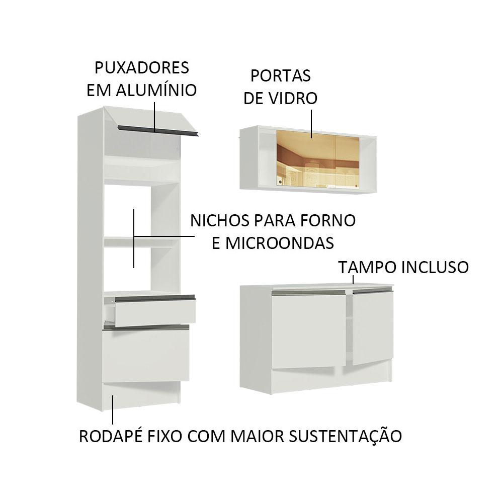 Cozinha Compacta Madesa Diamante Pop com Armário, Balcão e Tampo - Branco
