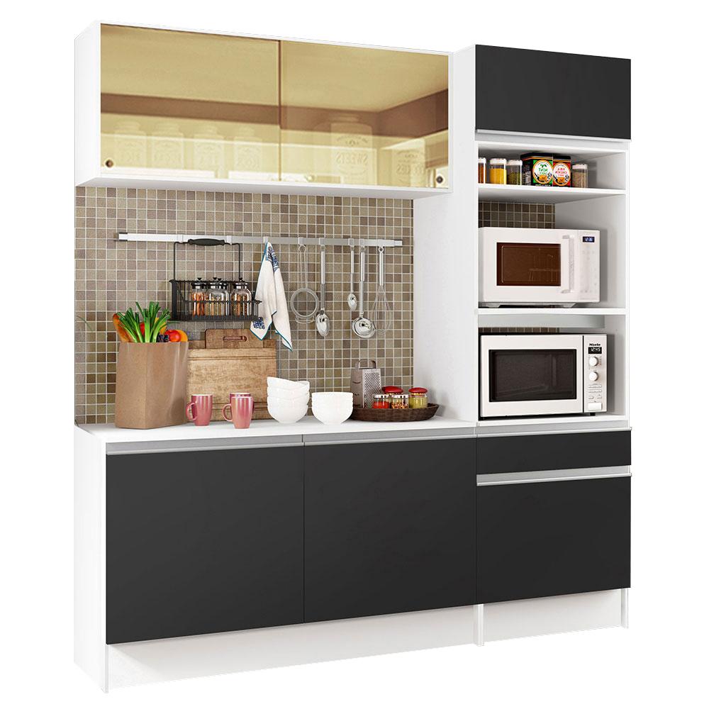 Cozinha Compacta Madesa Diamante Pop com Armário, Balcão e Tampo - Branco/Preto