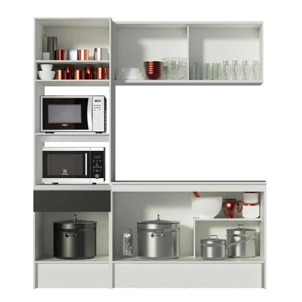 Cozinha Compacta Madesa Diamante Pop com Armário, Balcão e Tampo - Branco/Preto