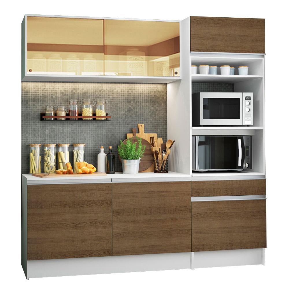 Cozinha Compacta Madesa Diamante Pop com Armário, Balcão e Tampo - Branco/Rustic