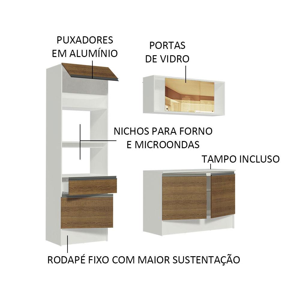Cozinha Compacta Madesa Diamante Pop com Armário, Balcão e Tampo - Branco/Rustic