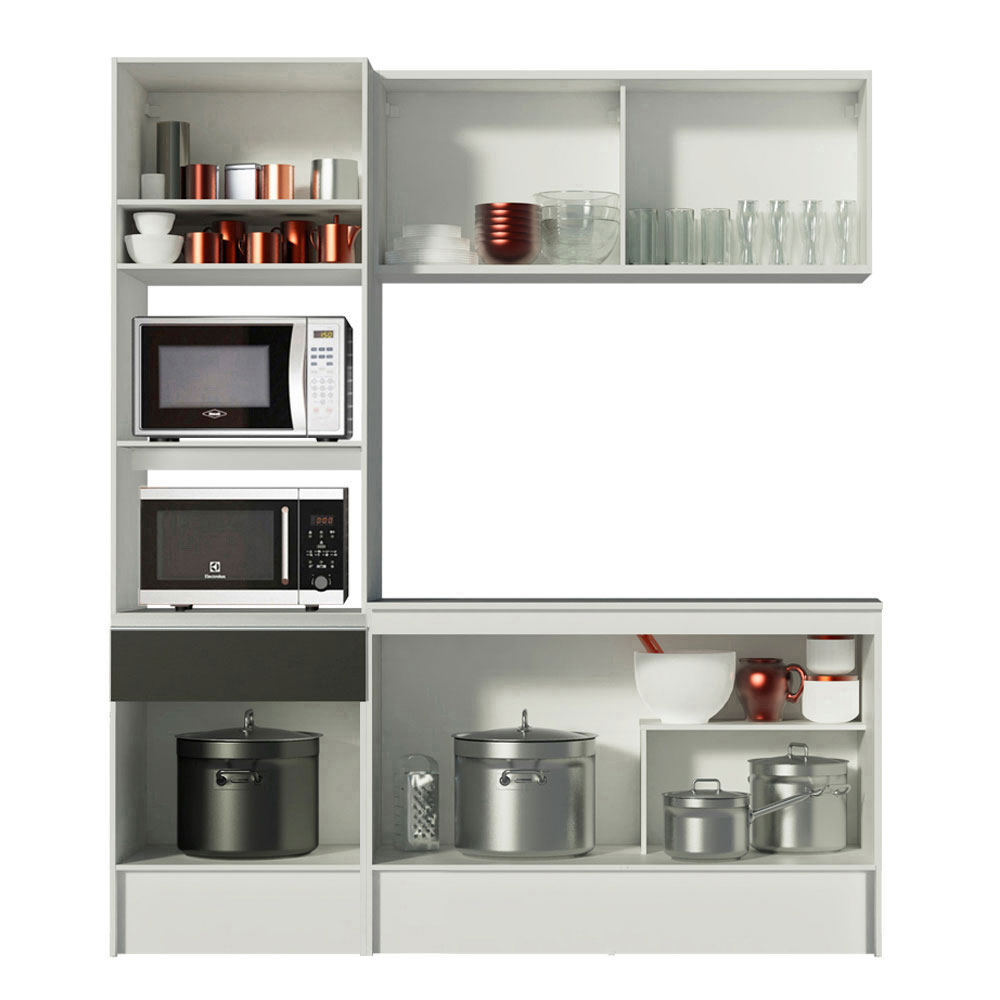 Cozinha Compacta Madesa Diamante com Armário, Balcão e Tampo - Branco/Preto