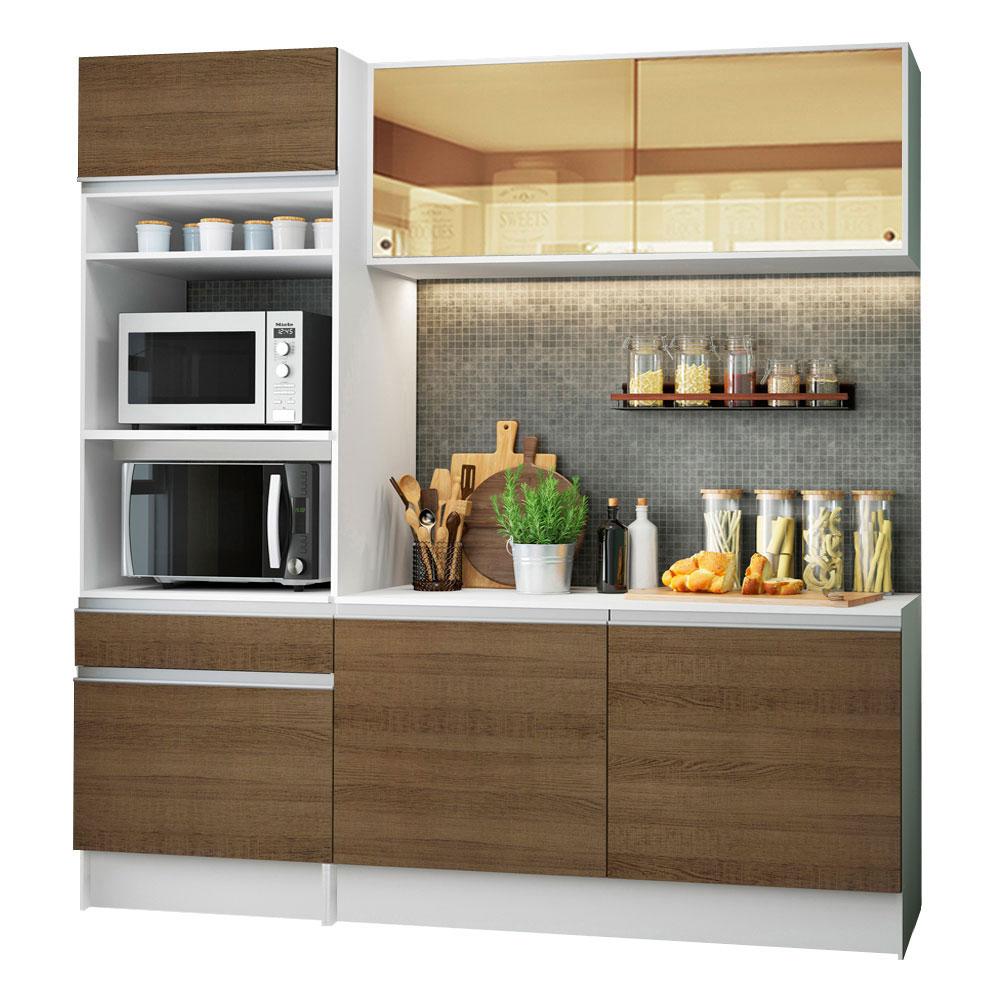 Cozinha Compacta Madesa Diamante com Armário, Balcão e Tampo - Branco/Rustic
