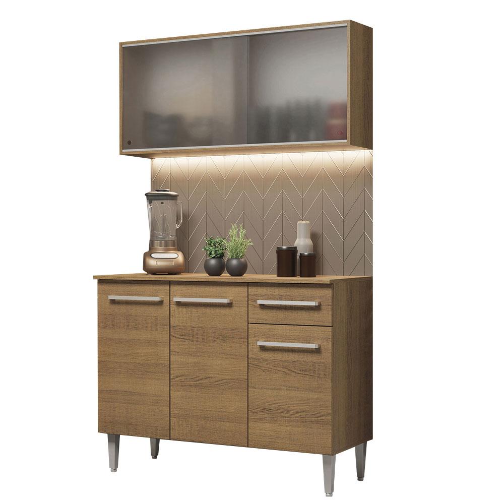 Cozinha Compacta Madesa Emilly 105001 com Armário e Balcão - Rustic