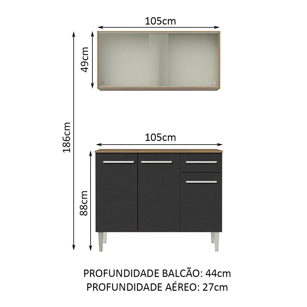 Cozinha Compacta Madesa Emilly 105001 com Armário e Balcão - Rustic/Preto