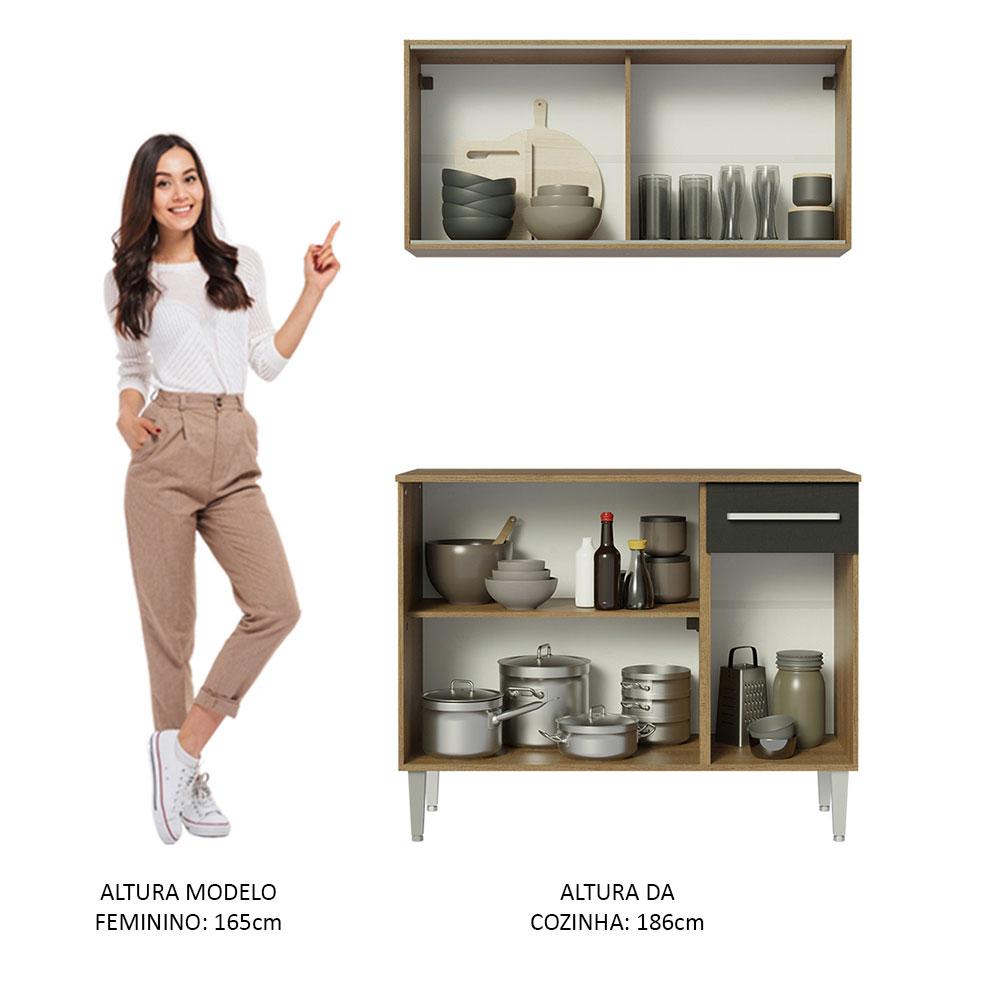Cozinha Compacta Madesa Emilly 105001 com Armário e Balcão - Rustic/Preto