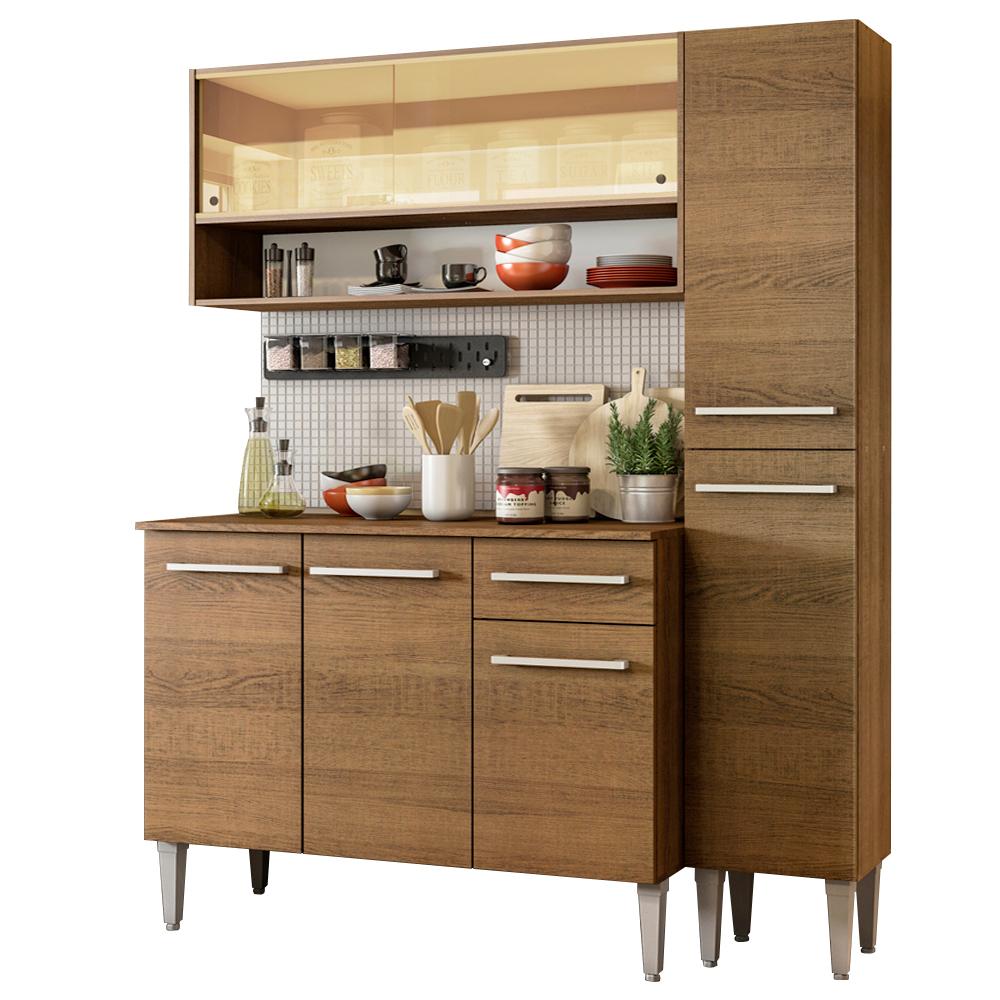 Cozinha Compacta Madesa Emilly Art com Balcão e Armário Vidro Reflex - Rustic