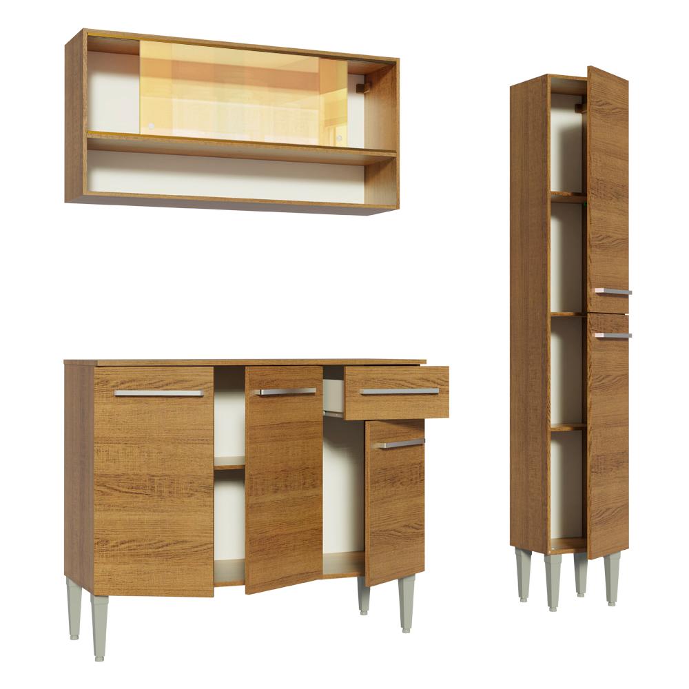 Cozinha Compacta Madesa Emilly Art com Balcão e Armário Vidro Reflex - Rustic