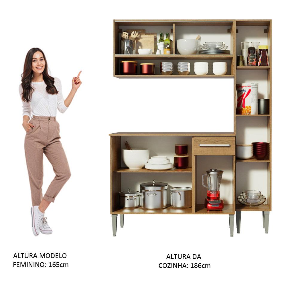 Cozinha Compacta Madesa Emilly Art com Balcão e Armário Vidro Reflex - Rustic