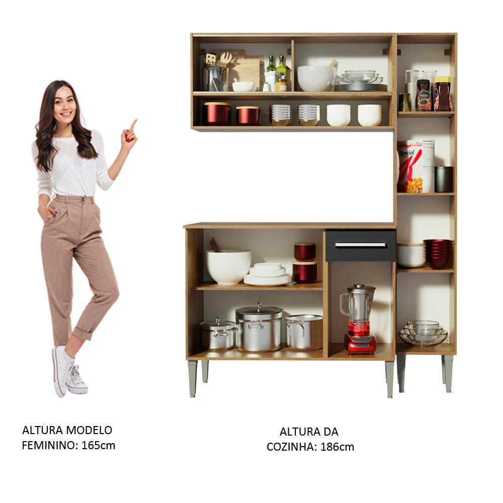 Cozinha Compacta Madesa Emilly Art com Balcão e Armário Vidro Reflex - Rustic/Preto