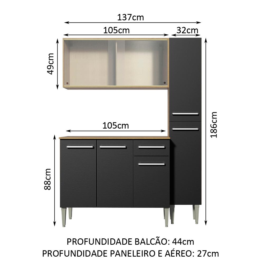 Cozinha Compacta Madesa Emilly Force com Armário, Balcão e Paneleiro - Rustic/Preto
