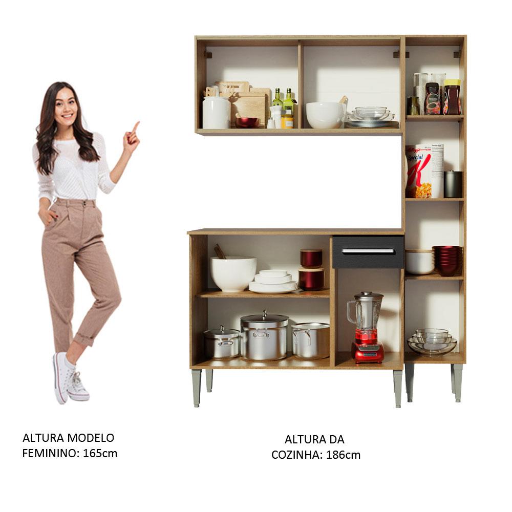 Cozinha Compacta Madesa Emilly Force com Armário, Balcão e Paneleiro - Rustic/Preto