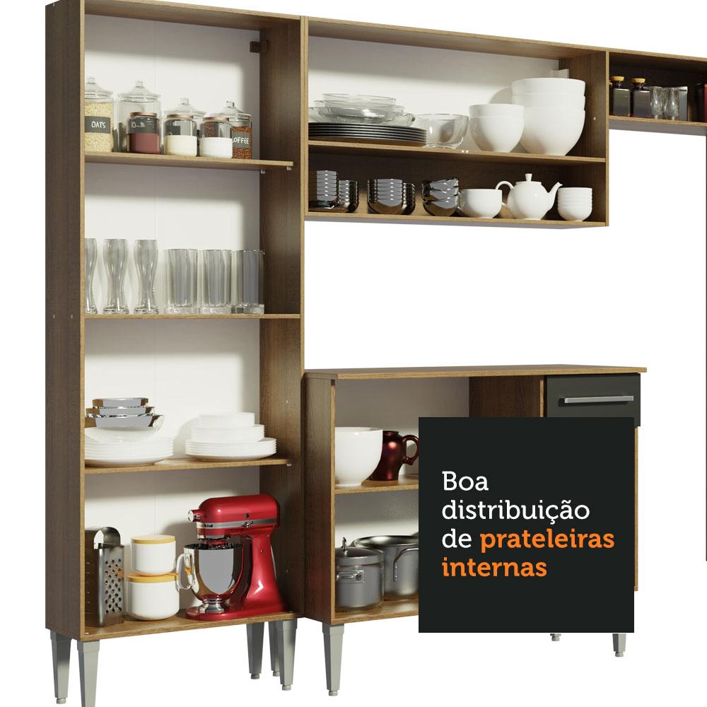 Cozinha Compacta Madesa Emilly Force com Armário, Balcão e Paneleiro - Rustic/Preto