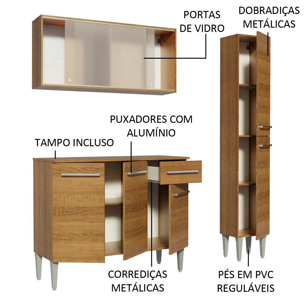 Cozinha Compacta Madesa Emilly Force com Armário, Balcão e Paneleiro