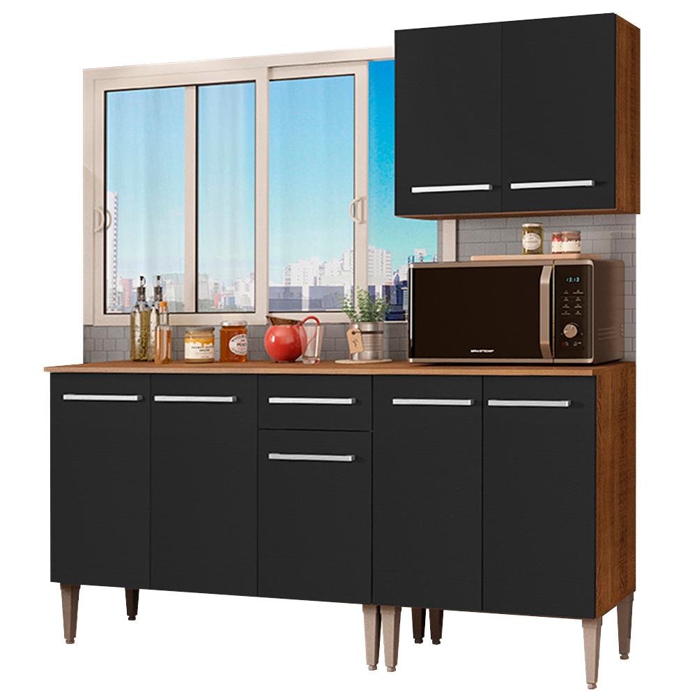 Cozinha Compacta Madesa Emilly Free com Armário e Balcão - Rustic/Preto