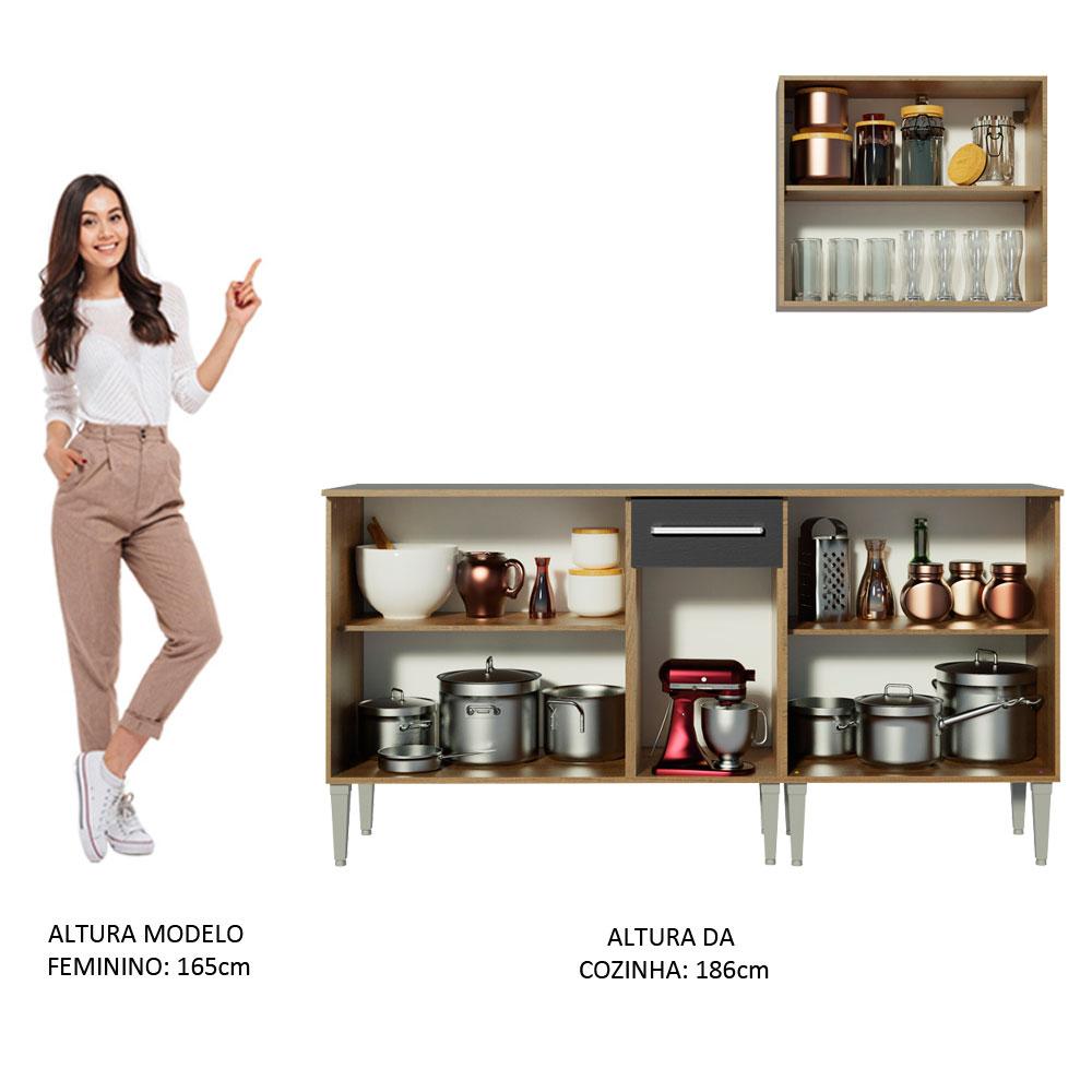 Cozinha Compacta Madesa Emilly Free com Armário e Balcão - Rustic/Preto