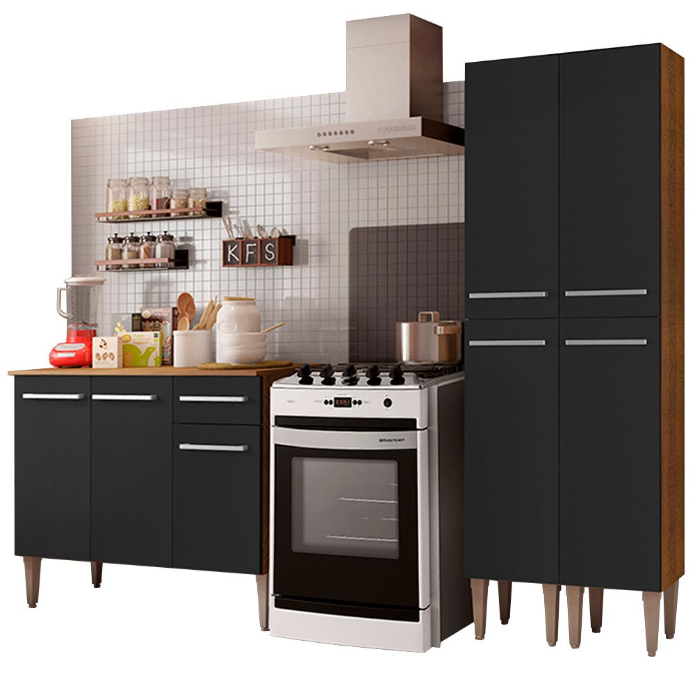 Cozinha Compacta Madesa Emilly Front com Balcão e Paneleiro - Rustic/Preto