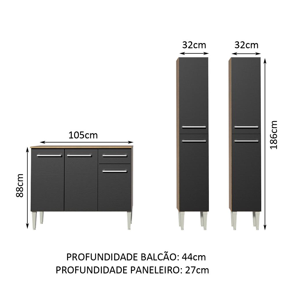 Cozinha Compacta Madesa Emilly Front com Balcão e Paneleiro - Rustic/Preto