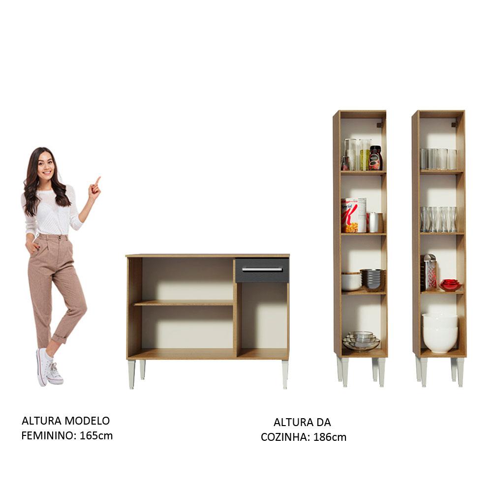 Cozinha Compacta Madesa Emilly Front com Balcão e Paneleiro - Rustic/Preto