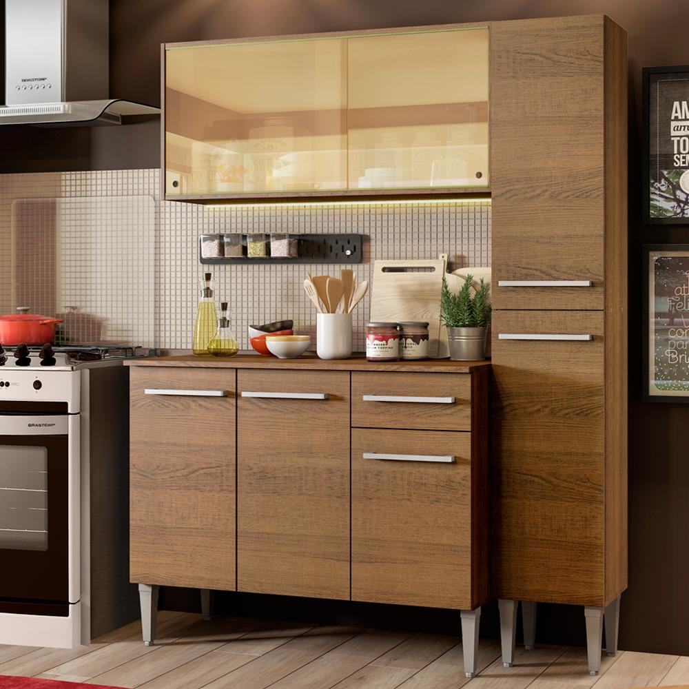 Cozinha Compacta Madesa Emilly Gold com Armário, Balcão e Paneleiro - Rustic